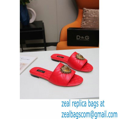 Dolce  &  Gabbana Leather Sliders Red with Devotion Heart 2021